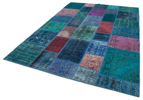 Kirk Yama Blue Patchwork Cotton Wool Handmade Area Rug 6'7'' x 9'8''