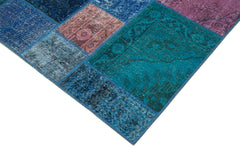 Kirk Yama Blue Patchwork Cotton Wool Handmade Area Rug 6'7'' x 9'8''