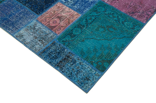 Kirk Yama Blue Patchwork Cotton Wool Handmade Area Rug 6'7'' x 9'8''