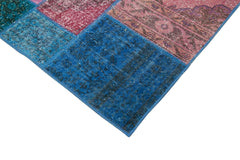 Handmade Area Rug – Blue Patchwork Cotton Wool Vintage Handwoven Carpet 6'8''x9'10''