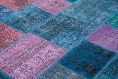 Handmade Area Rug – Blue Patchwork Cotton Wool Vintage Handwoven Carpet 6'8''x9'10''