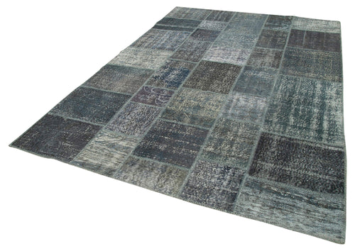 Kirk Yama Grey Patchwork Cotton Wool Handmade Area Rug 6'9'' x 9'11''