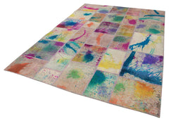 Kirk Yama Pink Patchwork Cotton Wool Handmade Area Rug 6'9'' x 9'11''