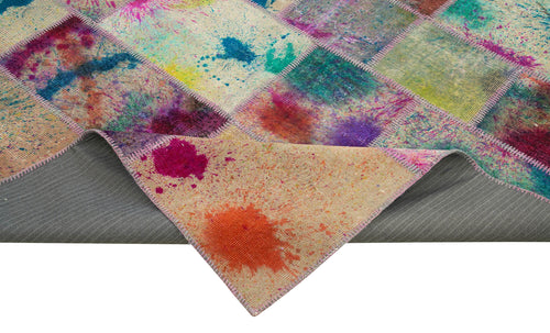 Kirk Yama Pink Patchwork Cotton Wool Handmade Area Rug 6'8'' x 9'9''