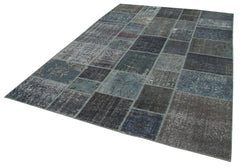 Handmade Area Rug - Kirk Yama Grey Patchwork Cotton Wool Carpet 6'9''x9'11''