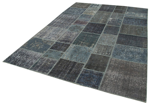 Handmade Area Rug - Kirk Yama Grey Patchwork Cotton Wool Carpet 6'9''x9'11''
