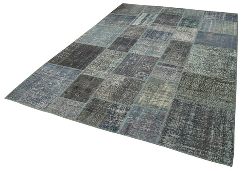 Kirk Yama Grey Patchwork Cotton Wool Handmade Area Rug 6'9'' x 9'11''