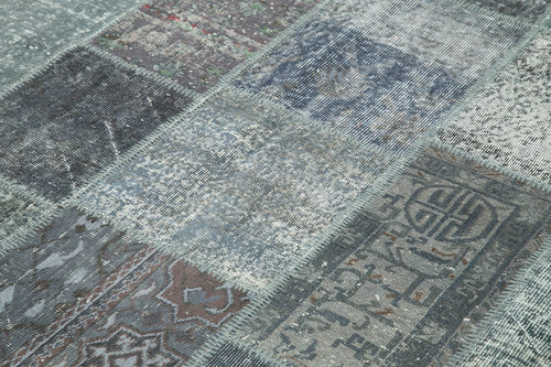 Kirk Yama Grey Patchwork Cotton Wool Handmade Area Rug 6'9'' x 9'11''