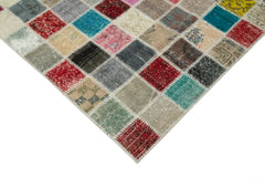 Handmade Area Rug – Pink Patchwork Cotton Wool Vintage Turkish Carpet 9'10" x 13'1"