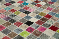 Handmade Area Rug – Pink Patchwork Cotton Wool Vintage Turkish Carpet 9'10" x 13'1"