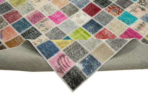 Handmade Area Rug – Pink Patchwork Cotton Wool Vintage Turkish Carpet 9'10" x 13'1"