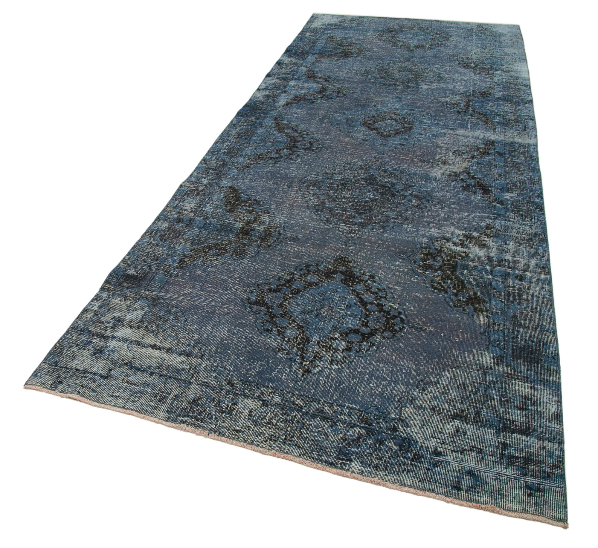 Handmade Wool Area Rug | Blue Wool Rug Vintage Cotton Blend 4'9'' x 12'2''