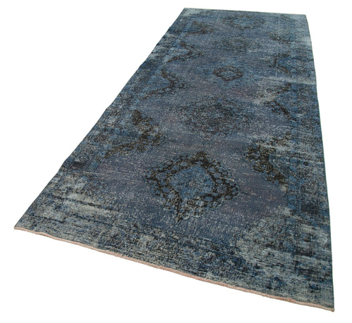 Zile Blue Vintage Cotton Wool Handmade Area Rug 4'9'' x 12'2''
