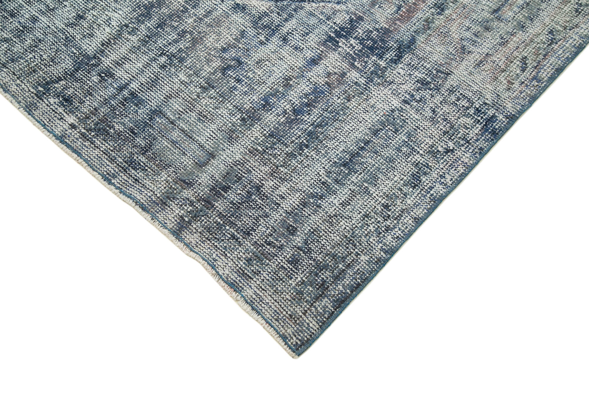 Handmade Vintage Area Rug - Blue Cotton Wool Rug 4'7'' x 13'6'' | Turkish Hand Knotted Classic Carpet