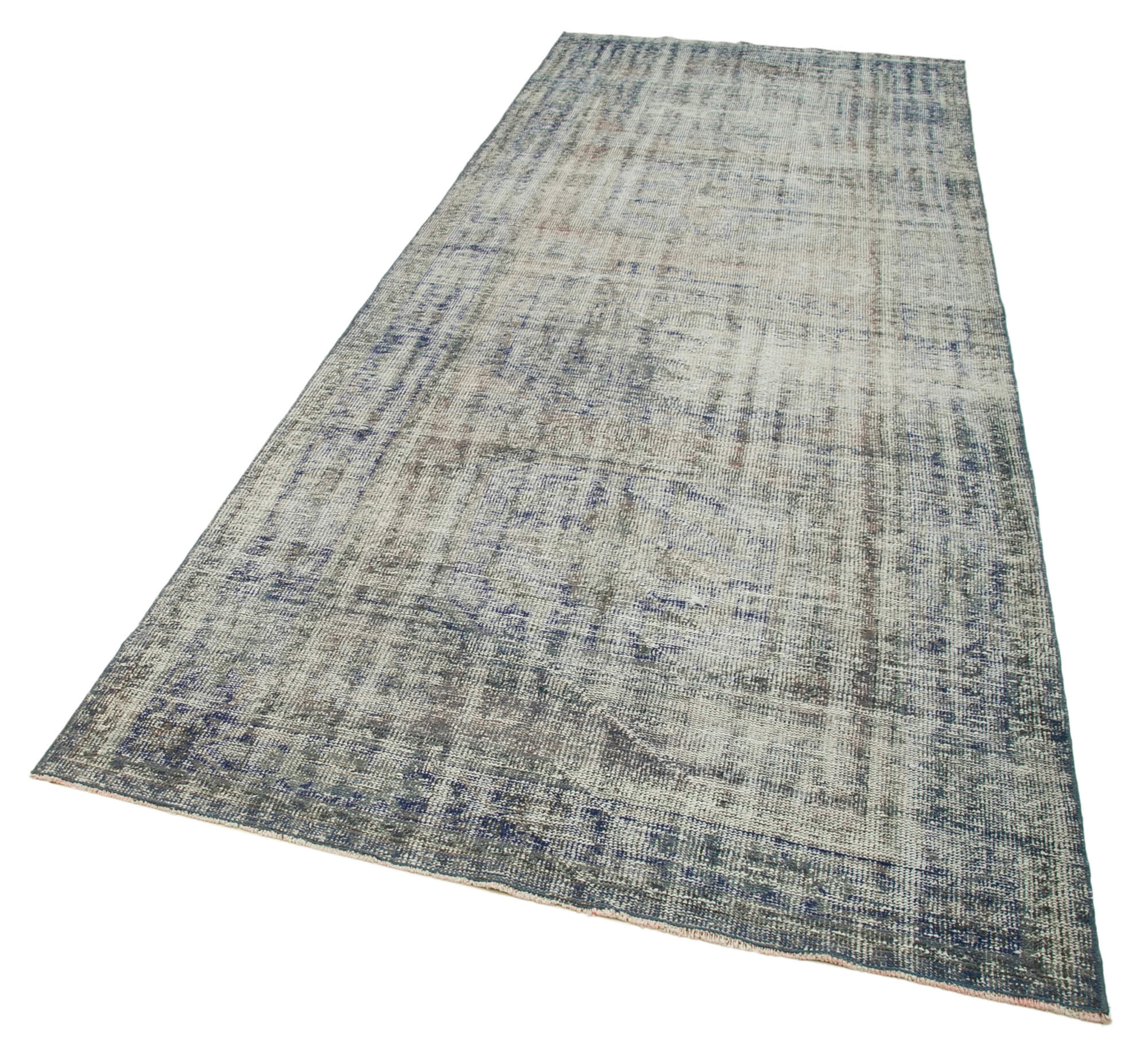 Handmade Vintage Area Rug - Blue Wool Rug Cotton Wool Carpet 4'8''x12'4''