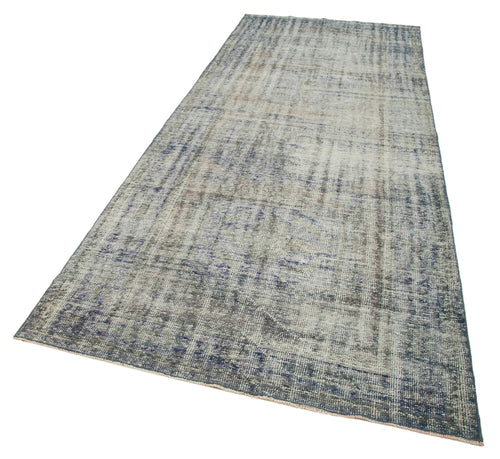 Zile Blue Vintage Cotton Wool Handmade Area Rug 4'8'' x 12'4''