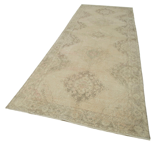 Zile Beige Vintage Cotton Wool Handmade Area Rug 4'5'' x 12'8''