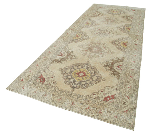 Zile Beige Vintage Cotton Wool Handmade Area Rug 4'9'' x 12'6''