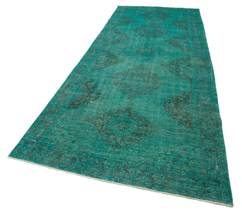 Handmade Area Rug – Vintage Turquoise Wool Carpet 4x12 Foot Durable Floor Covering