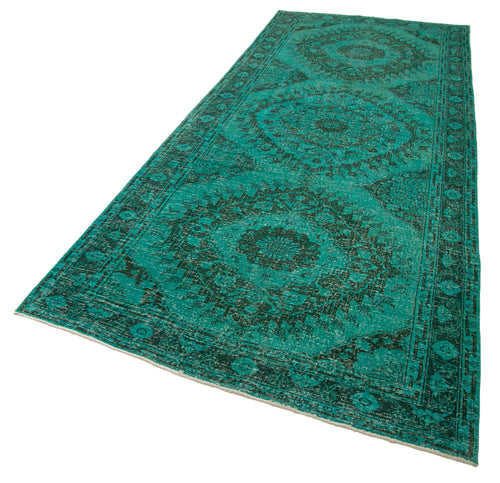 Zile Turquoise Vintage Cotton Wool Handmade Area Rug 4'10'' x 12'0''