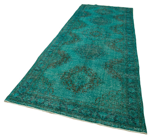 Zile Turquoise Vintage Cotton Wool Handmade Area Rug 4'9'' x 13'6''