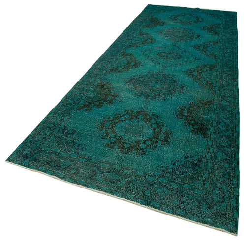 Zile Turquoise Vintage Cotton Wool Handmade Area Rug 4'9'' x 13'4''