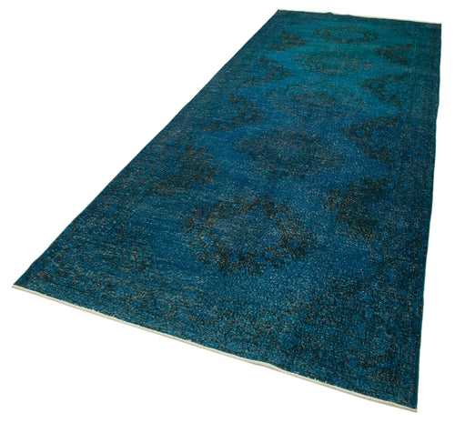 Zile Turquoise Vintage Cotton Wool Handmade Area Rug 4'10'' x 13'1''