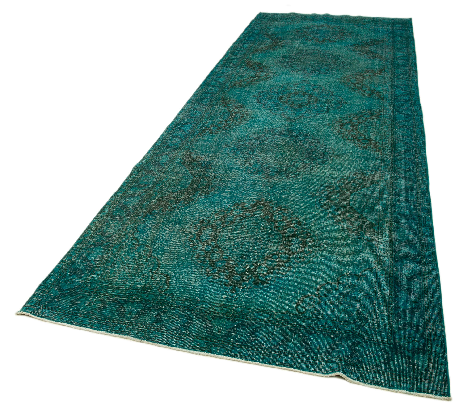 Handmade Vintage Area Rug - Zile Turquoise Wool Cotton Carpet 4'9" x 13'5"