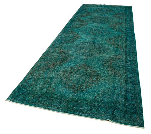 Zile Turquoise Vintage Cotton Wool Handmade Area Rug 4'9'' x 13'5''