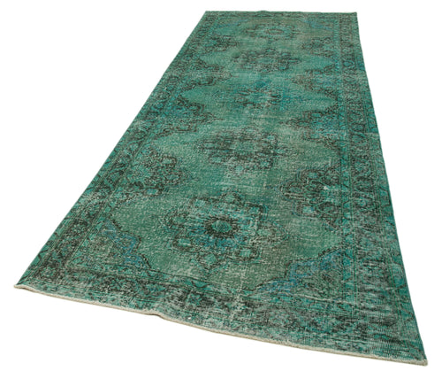 Zile Turquoise Vintage Cotton Wool Handmade Area Rug 4'10'' x 12'6''