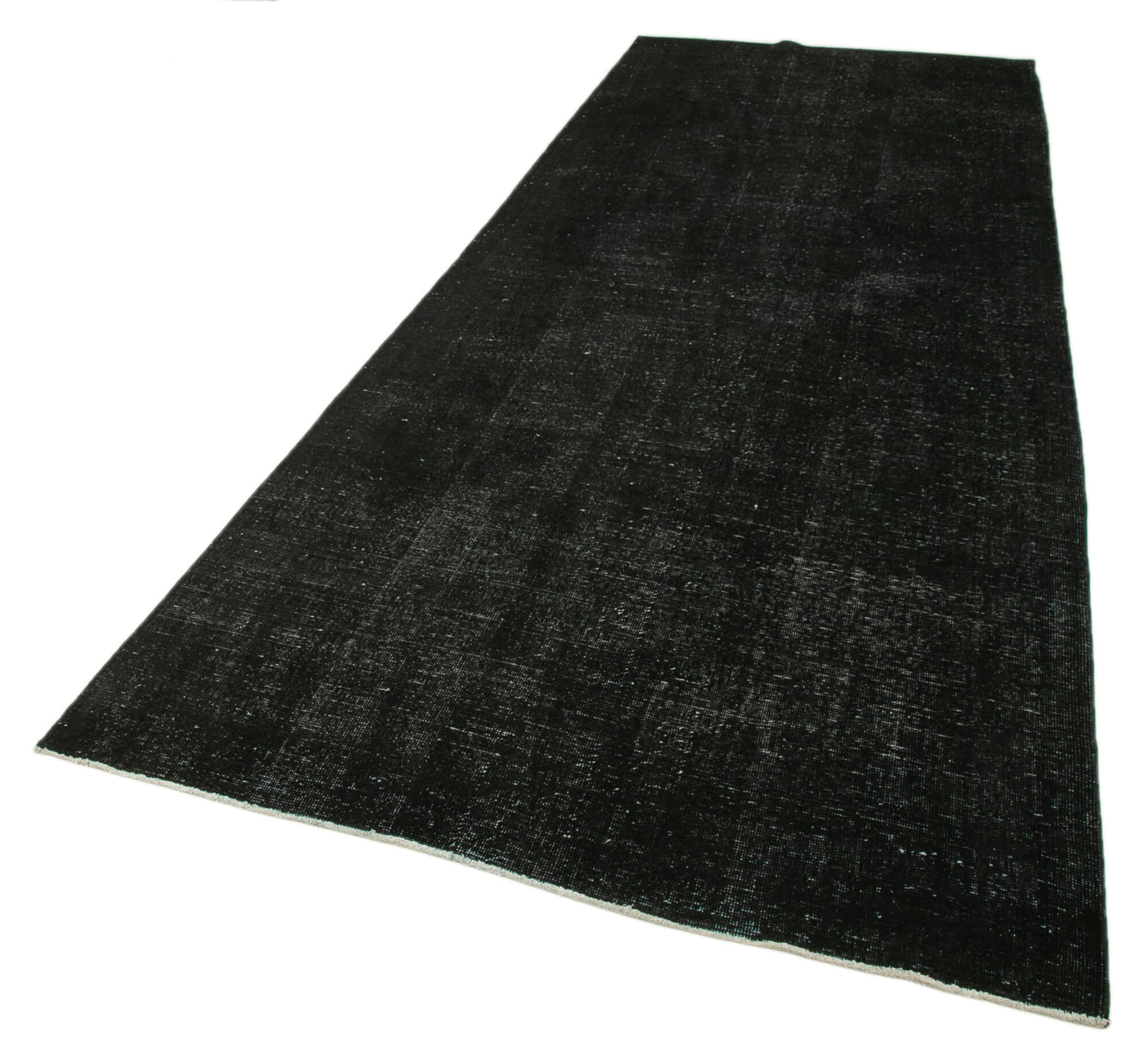 Handmade Vintage Area Rug - Black Cotton Wool Rug 4'10''x12'6'' | Turkish Hand Knotted