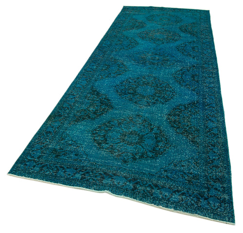Zile Turquoise Vintage Cotton Wool Handmade Area Rug 4'6'' x 12'10''