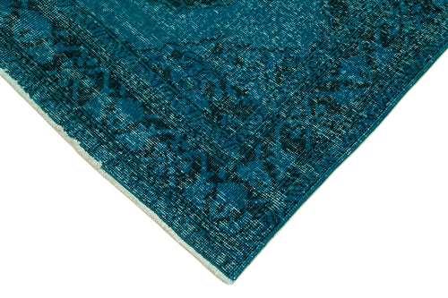 Zile Turquoise Vintage Cotton Wool Handmade Area Rug 4'6'' x 12'10''