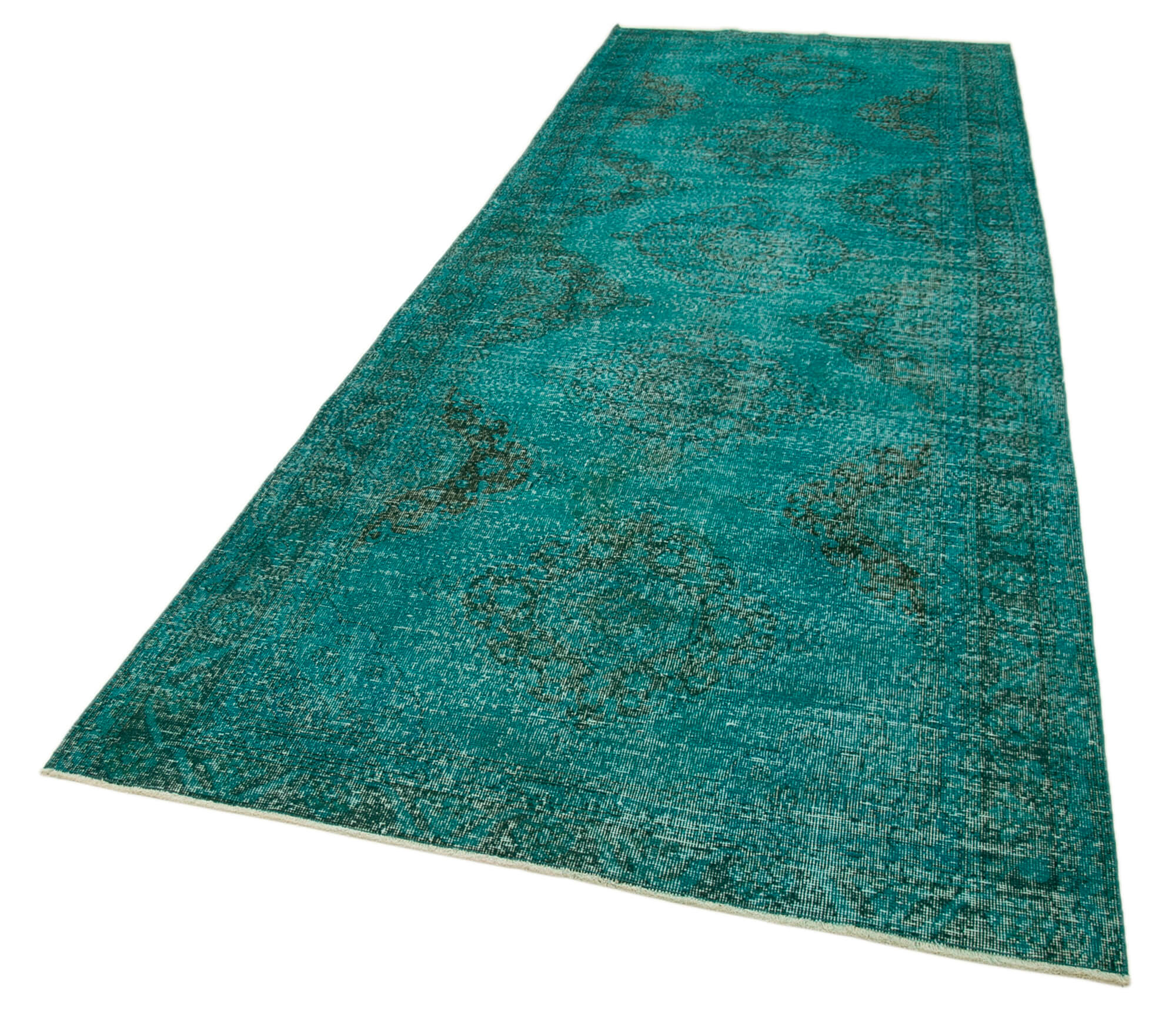 Handmade Vintage Area Rug - Turquoise Cotton Wool Rug | Durable Classic Carpet 4'8"x12'10"
