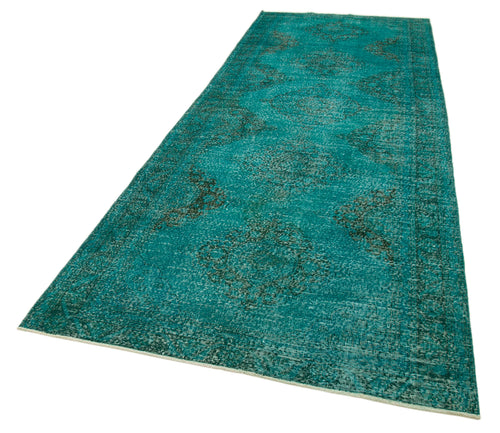 Zile Turquoise Vintage Cotton Wool Handmade Area Rug 4'8'' x 12'10''