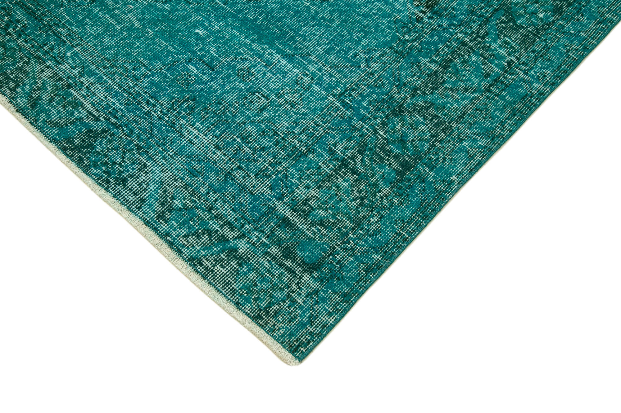 Handmade Vintage Area Rug - Turquoise Cotton Wool Rug | Durable Classic Carpet 4'8"x12'10"