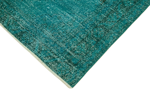 Zile Turquoise Vintage Cotton Wool Handmade Area Rug 4'8'' x 12'10''