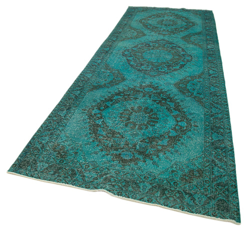 Zile Turquoise Vintage Cotton Wool Handmade Area Rug 4'8'' x 13'3''
