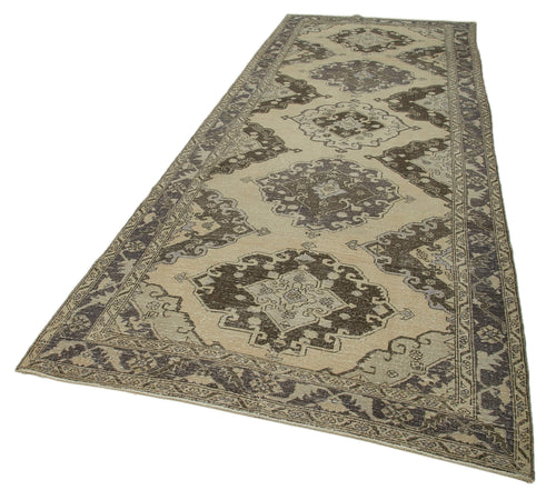 Zile Beige Vintage Cotton Wool Handmade Area Rug 4'9'' x 13'3''