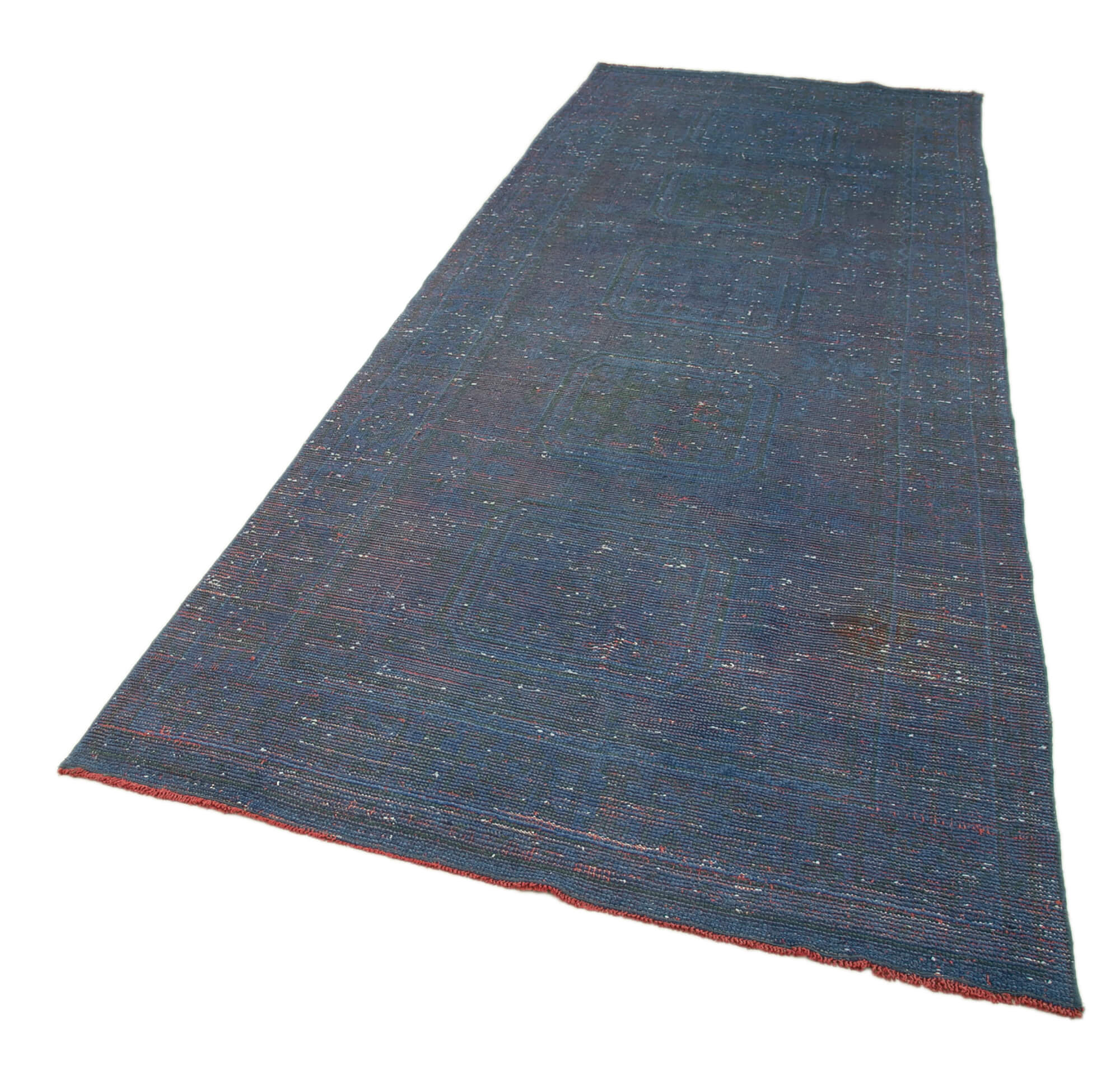 Handmade Wool Area Rug – Blue Vintage Rug 4'6'' x 11'8'' | Durable Cotton Wool Blend