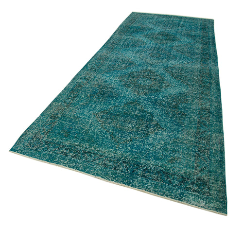 Zile Turquoise Vintage Cotton Wool Handmade Area Rug 4'11'' x 13'3''