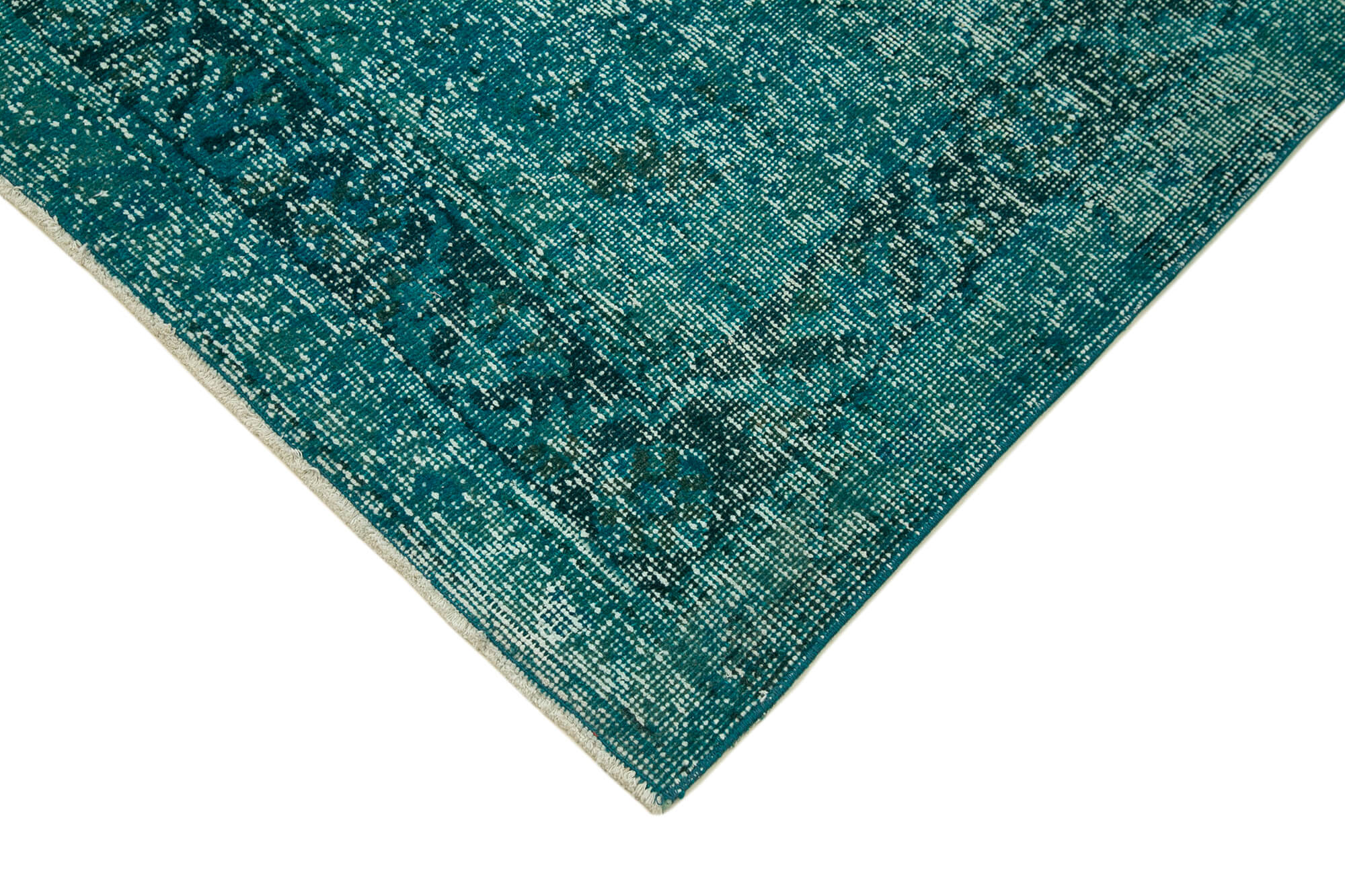 Handmade Vintage Area Rug - Turquoise Cotton Wool Rug 4'11''x13'3'' Bohemian Style