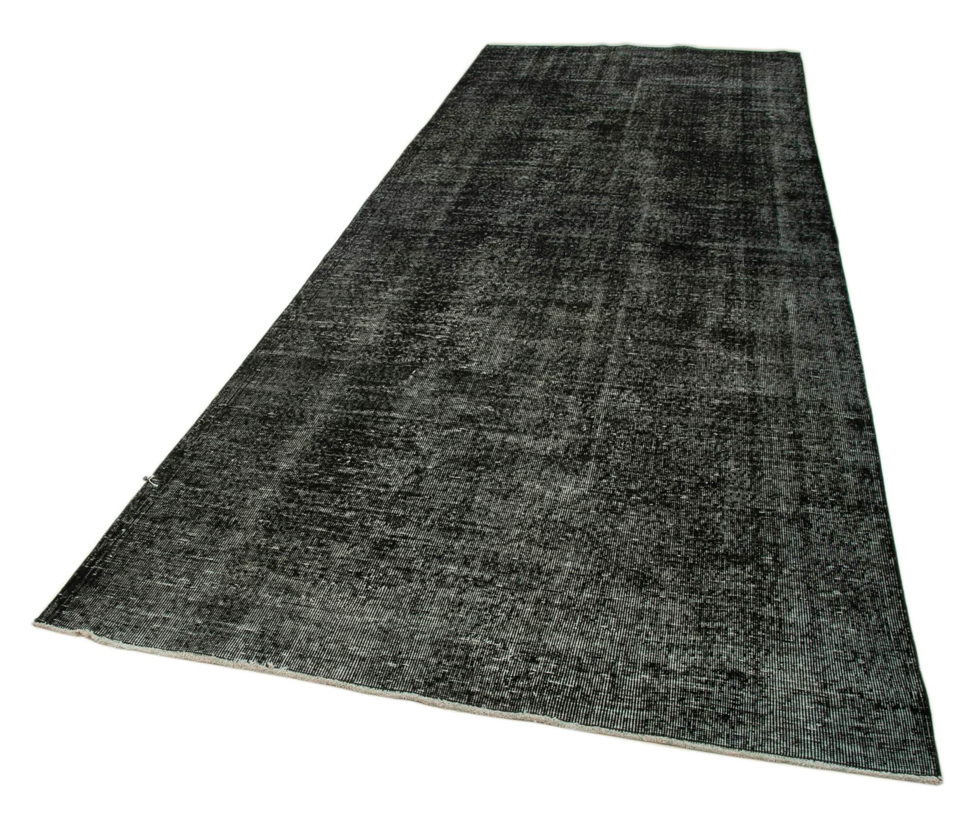 Handmade Vintage Area Rug – Black Wool & Cotton Weave | Turkish Wool Rug 4'9''x12'5''