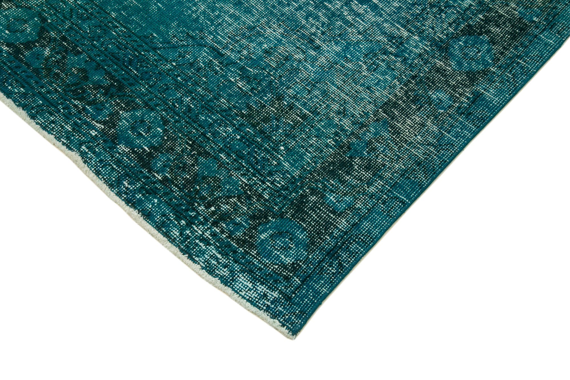 Vintage Handmade Area Rug – Turquoise Cotton Wool Carpet, Hand Woven Rug 4'8''x12'2''