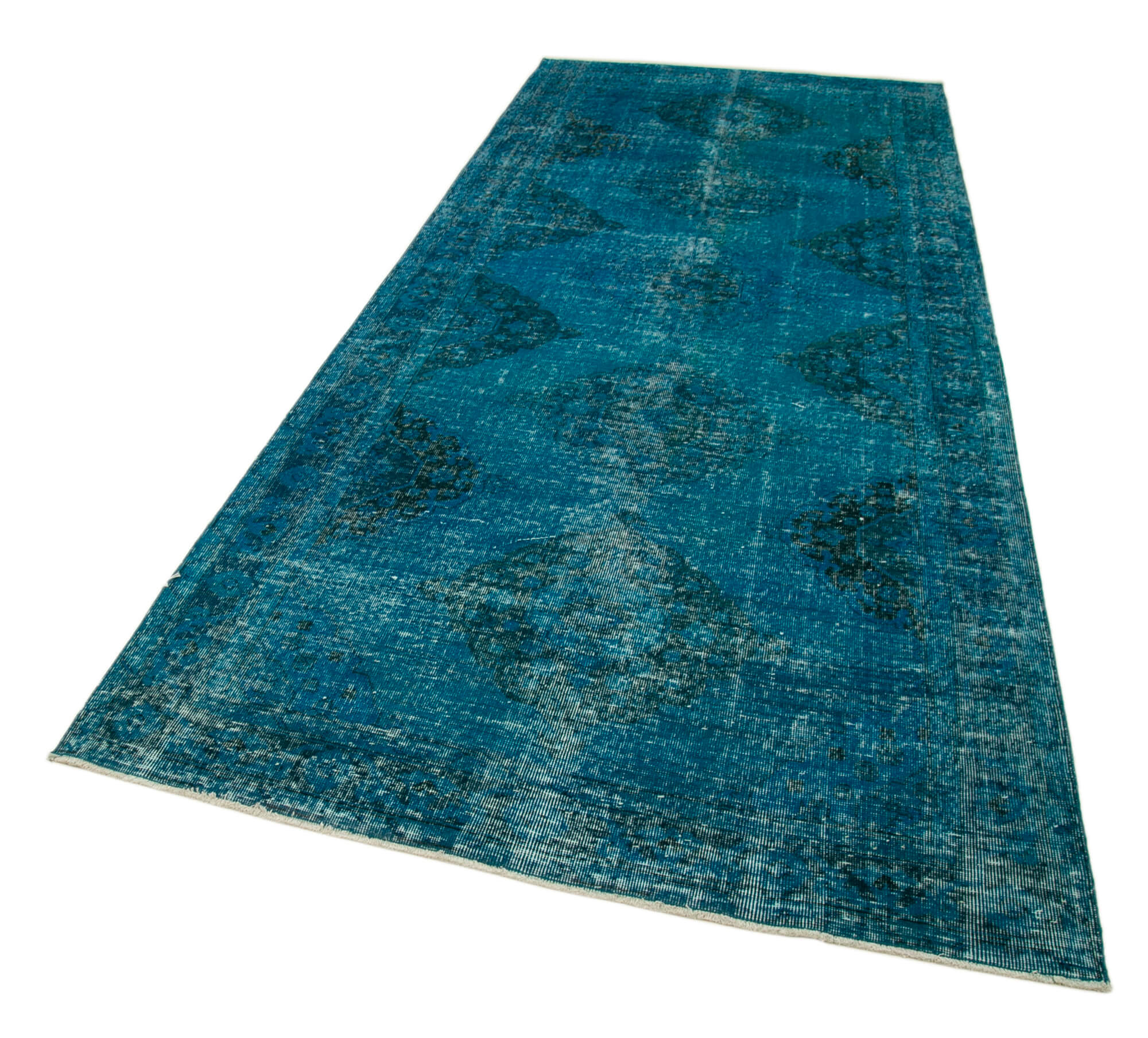 Vintage Cotton Wool Rug - Handmade Turquoise Wool Carpet | Durable Area Rug 4'9''x11'10''