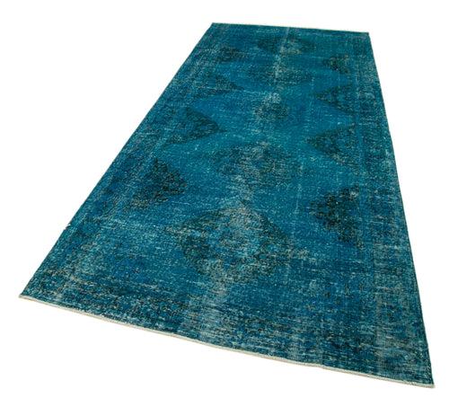 Zile Turquoise Vintage Cotton Wool Handmade Area Rug 4'9'' x 11'10''