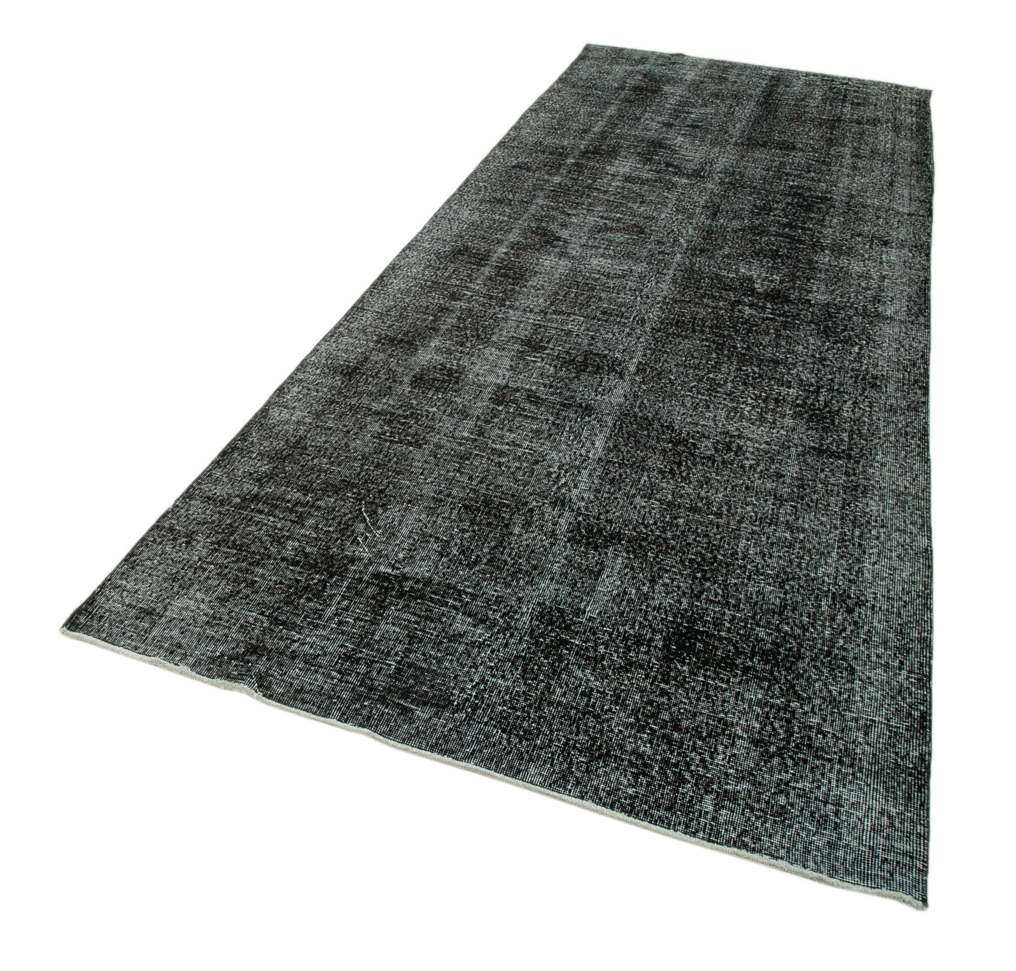 Handmade Vintage Area Rug – Black Cotton Wool Blend | Hand Woven Carpet 4'7''x12'6''