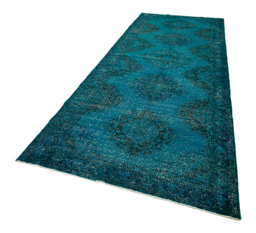 Zile Turquoise Vintage Cotton Wool Handmade Area Rug 4'11'' x 13'3''