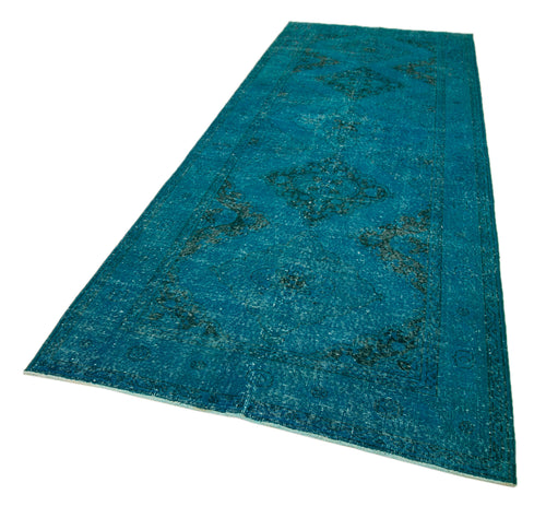 Zile Turquoise Vintage Cotton Wool Handmade Area Rug 4'8'' x 12'10''