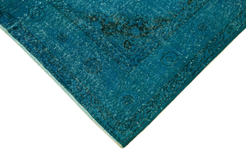 Zile Turquoise Vintage Cotton Wool Handmade Area Rug 4'8'' x 12'10''